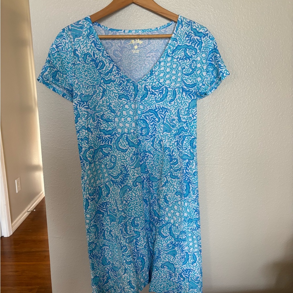 Lilly Pulitzer Etta Dress Aqua and White Patterned